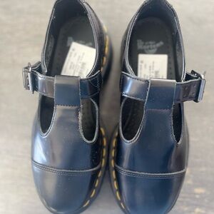 Dr. Martens Shiny Black T-Strap Loafers- Mary Jane's